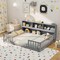 Costway Twin/Full Size Montessori Floor Bed with Bookcase Storage Shelves & Safety Fence Rails White/Gray